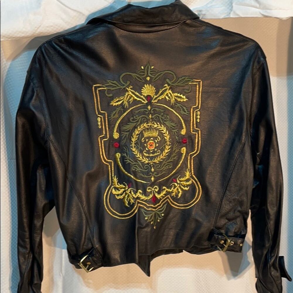 Palmer & Palmer brown leather jacket w/gold detail